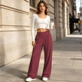 thumbnail image 5 of Oksale Yoga Sweatpants for Women Stretchy High Waisted Wide Legged Sweat Pants with Pockets Casual Trendy Side Drawstring Bottom Trousers Fall Clothes Wine M, 5 of 9