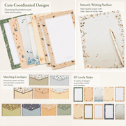 Paper Stationery Set, Writing Stationary Set, Cute Stationary Letter Paper ,10 Different Style Writing Stationery Paper Letter Set (60 Stationery Paper + 30 Envelopes)