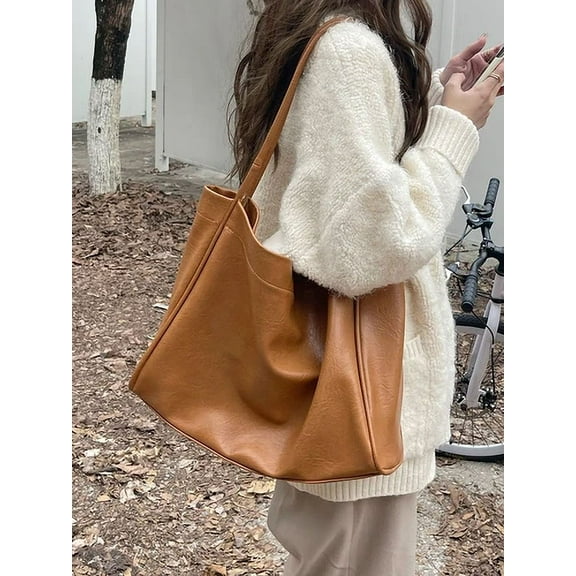 Simple Large Capacity Women's Shoulder Bags Retro Solid Color Pu Leather Ladies Tote Shopping Bag Fashion Casual Female Handbag