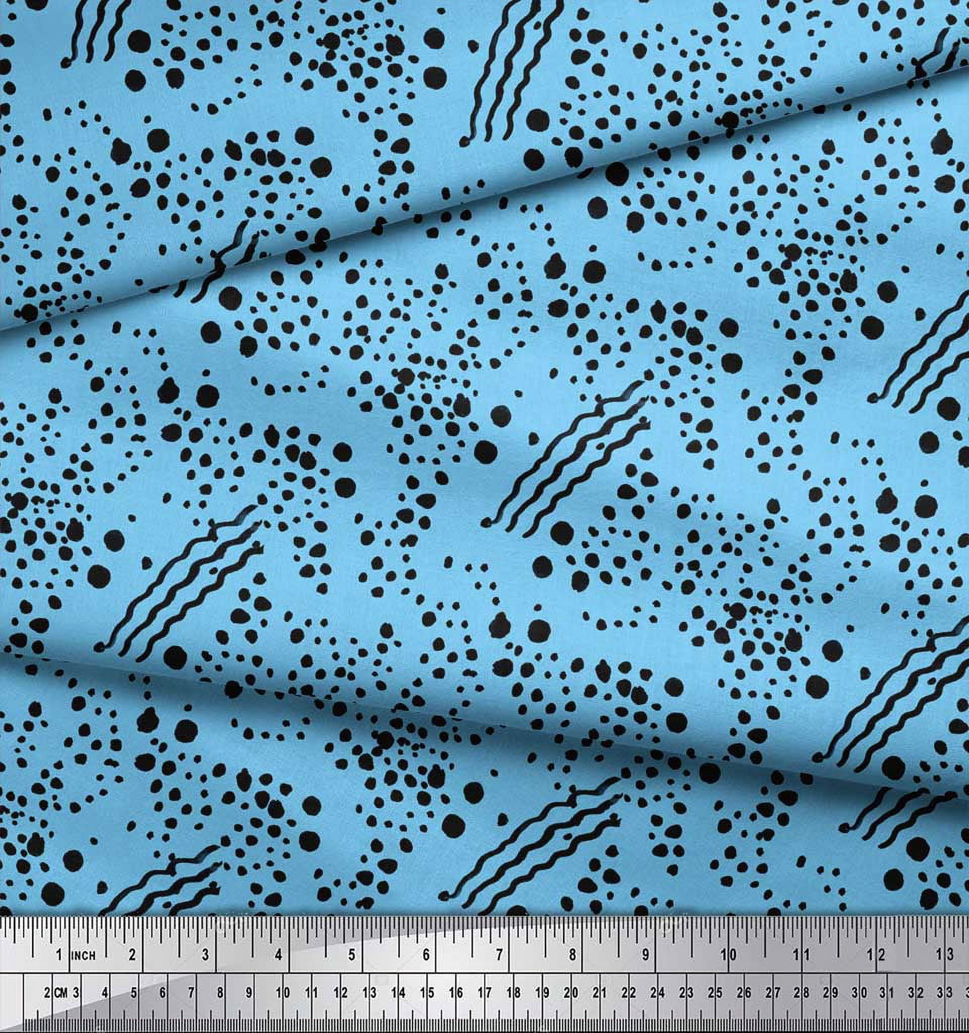 Soimoi Blue Rayon Fabric Brush Stroke & Dots Abstract Print Fabric by the Yard 56 Inch Wide
