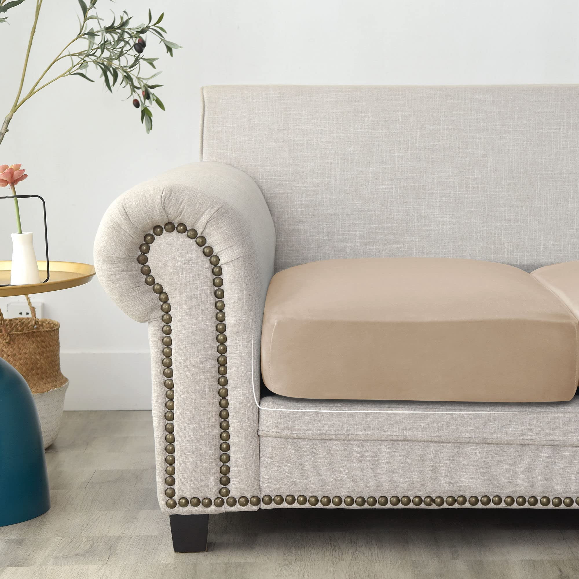 Velvet Sofa Seat Cushion Covers, Sofa Cushion Covers Stretch Couch Cushion Cover Soft with Elastic Bottom Sofa Seat Cover for Chair Sofa-Peacock blue-3-seater