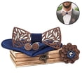 thumbnail image 2 of Hukapapa Pajarita de madera clásica hecha a mano para hombre, pajarita de madera hecha a mano, gemelos, ramillete, bufanda cuadrada, conjunto azul, 2 of 8