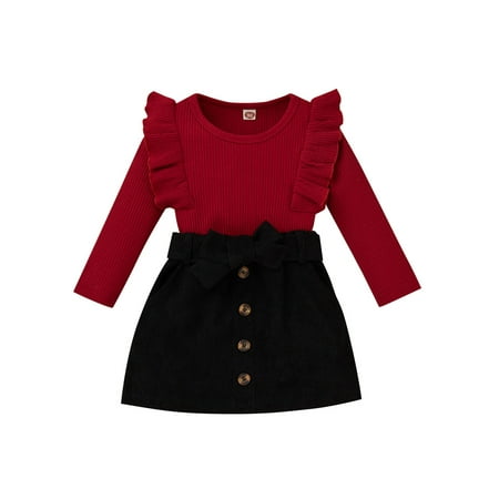 

ZNU Baby Girls Solid Long Sleeve Tops Buttons Mini Skirt Outfits Autumn Fashion Casual Set