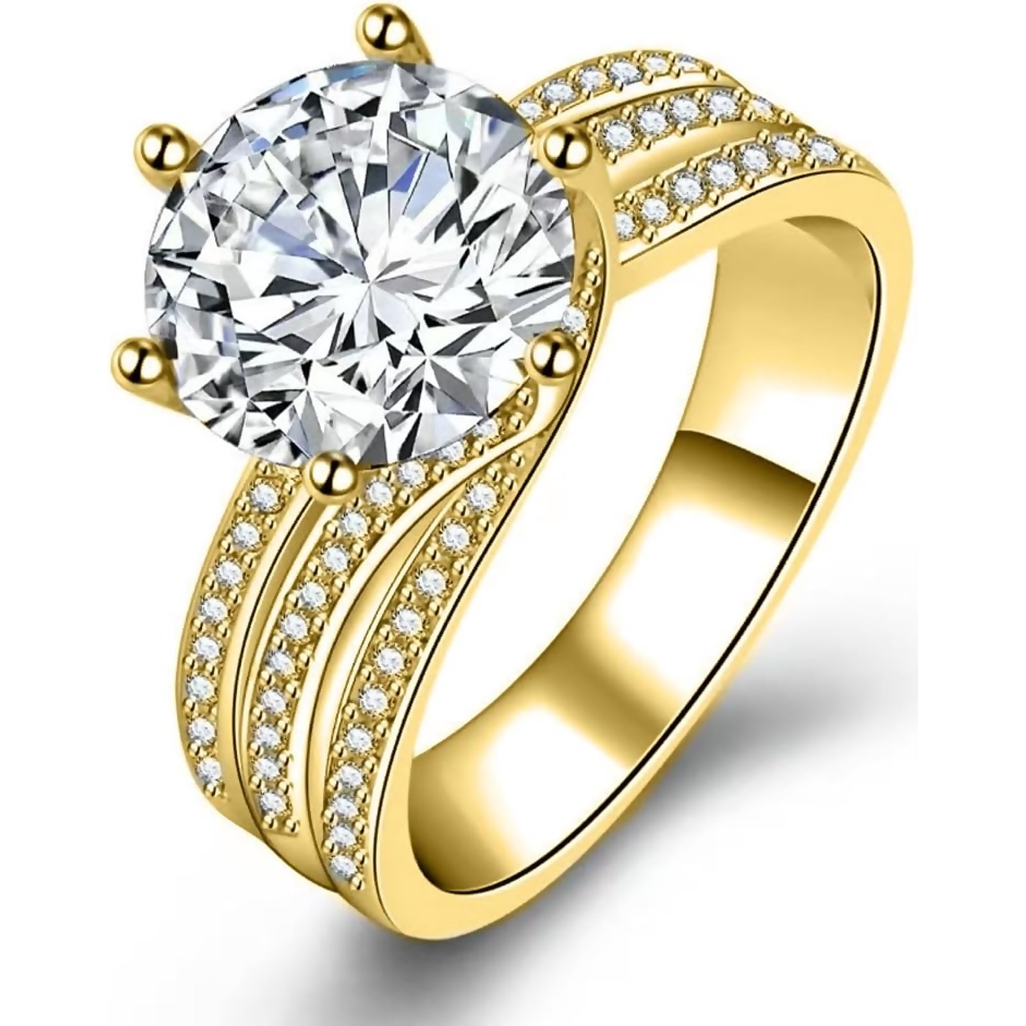 Zephyriana Iridescent Center Stone Promise Ring, Exquisite Cubic Zirconia Split Shank Engagement Ring for Women, Round Brilliant Cut Moissanite Wedding Promise Jewelry Gift