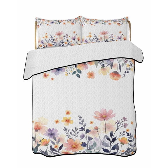 Twin Quilt Bedding Set, Spring Floral Reversible Summer Quilt 3 Pieces, Elegant Flowers Farmhouse Botanical Lightweight Bedspreads Coverlets with 2 Pillow Shams for All Seasons