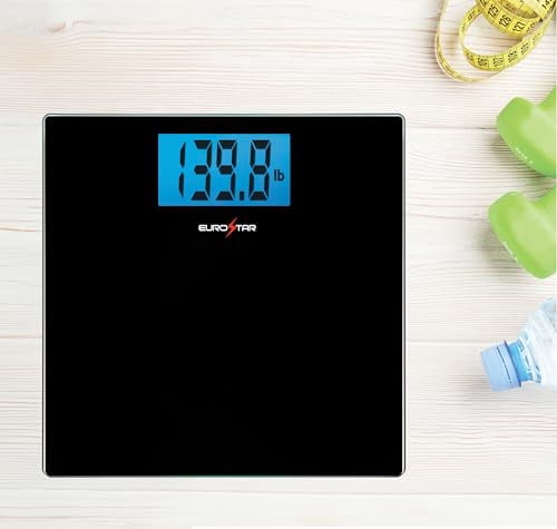 EUROSTAR Digital Glass Bathroom Scale, Black