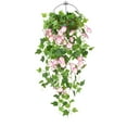 thumbnail image 3 of Artificial Faux Hanging Flowers Plants Basket for Spring Outdoor Outside Porch Decoration, Fake Silk White Morning Glory Long Vines in Planter UV Resistant Look Real for Home Balcony Patio Yard, 3 of 7