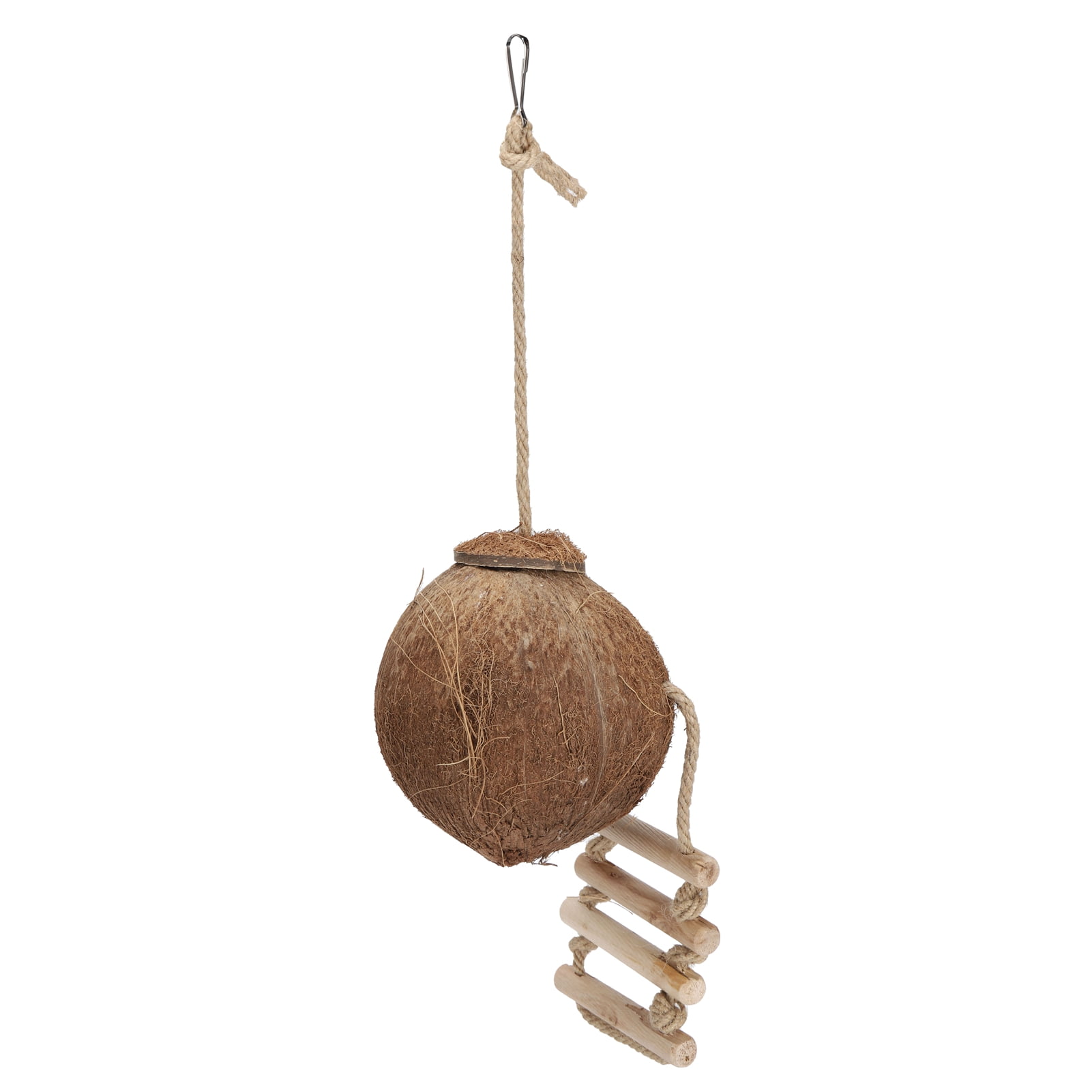 Yajisi Hanging Natural Coconut House with Wooden Ladder Bird Cage Swing Nest Toy for Parrots, Parakeets, Finches, and Small Animals (5.9 inches / 15 cm, 4.4 lbs / 2 kg) - Pet Bird Accessories