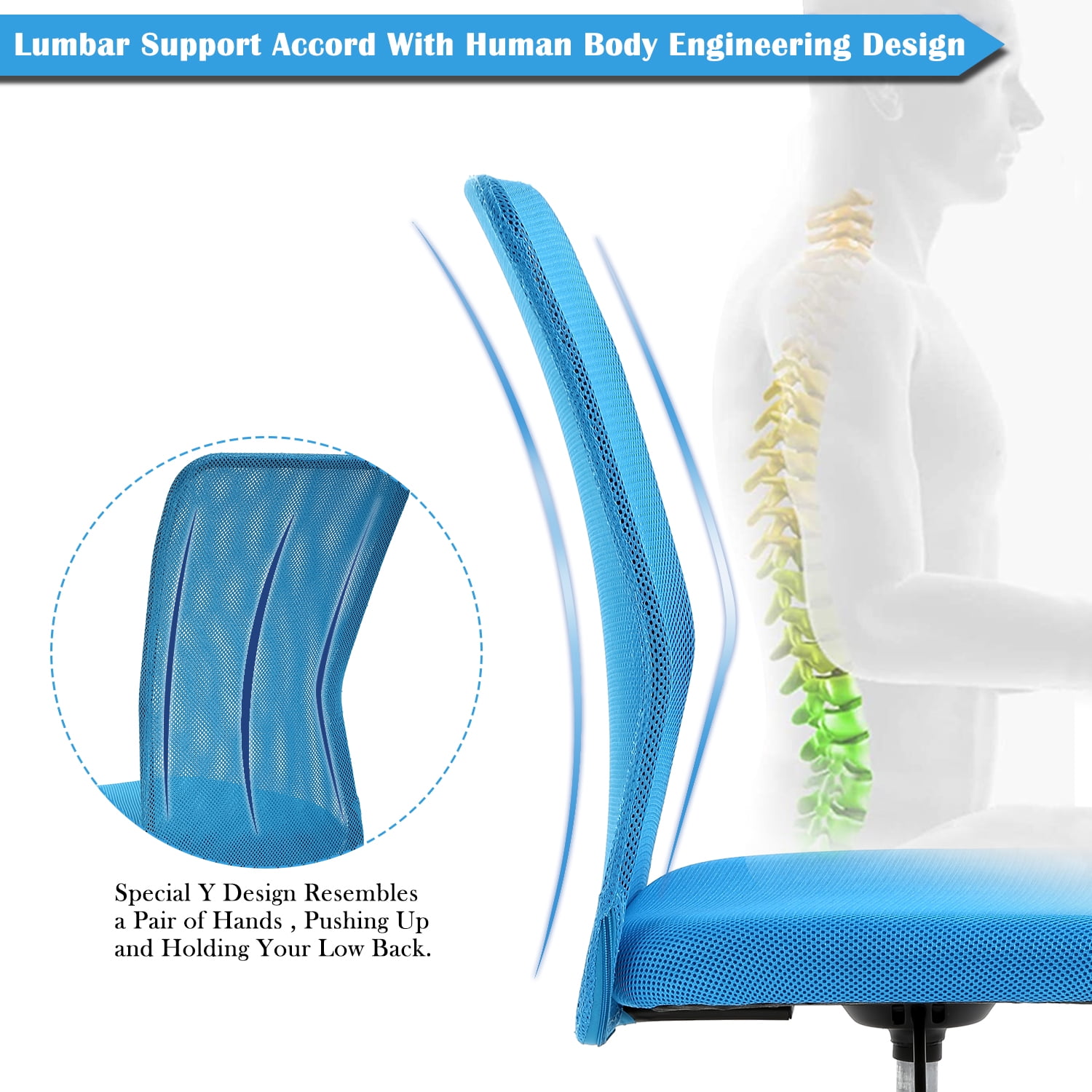 NiamVelo Mesh Office Chair Ergonomic Computer Desk Chair with Lumbar Support, Adjustable Swivel Rolling Chair Armless for Adult, Blue