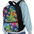 thumbnail image 4 of Binienty Soccer Print Kids Backpack for Ages 6-12, Tie Dye Splatter Style Lightweight School Bookbag with Front Zipper Pocket Mesh Side Holders for Daily Use Hiking Travel, 4 of 6