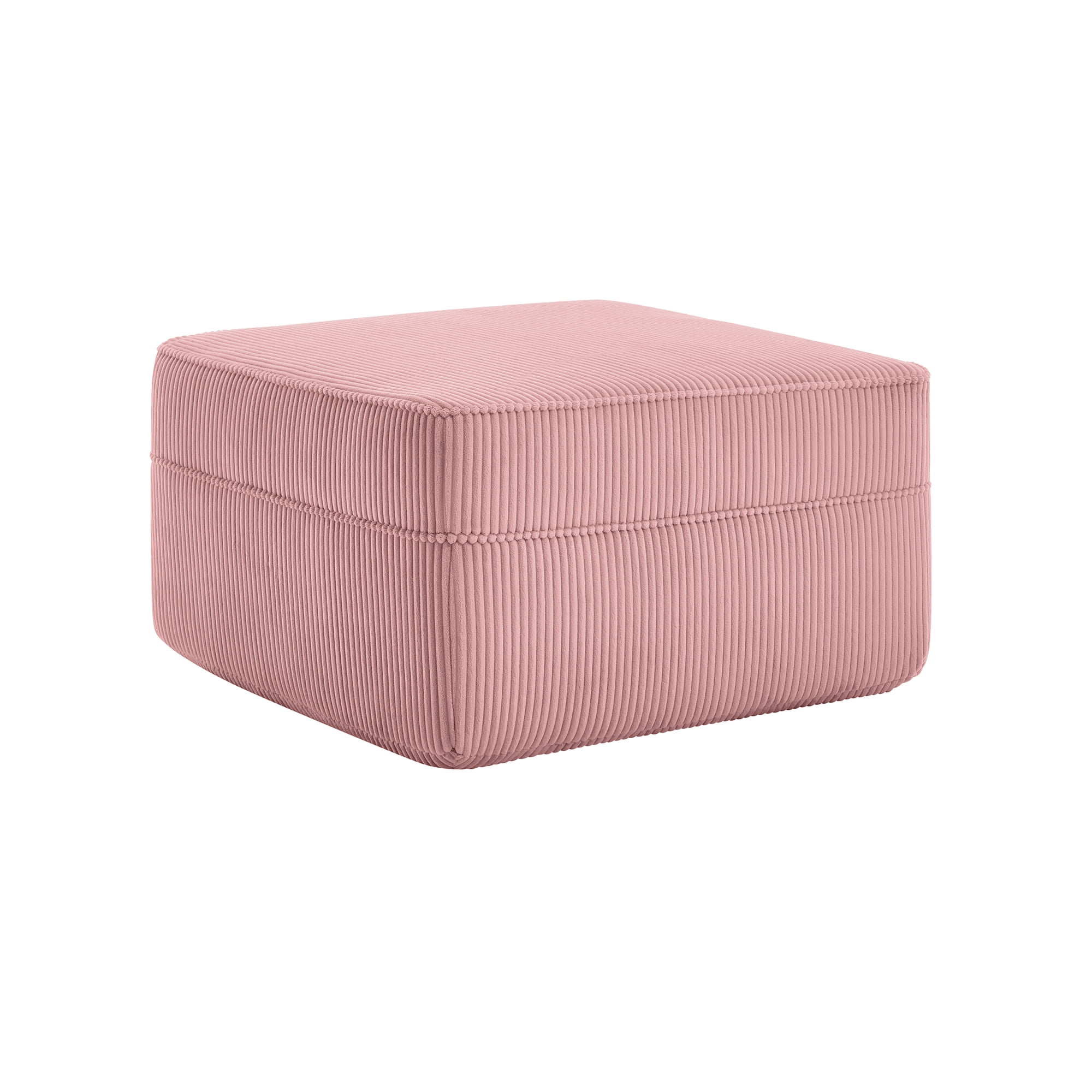 BOFANG Large Square Corduroy Ottoman in Pink, Plush Footrest and Bench, Ready to Use