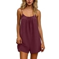 thumbnail image 4 of Lovzfmll Combinaison pour Femmes, Col Rond Sans Manches avec Bretelles Spaghetti et Dos Bas, Barboteuse Courte Décontractée à Jambe Grand Bordeaux, S, 4 of 6