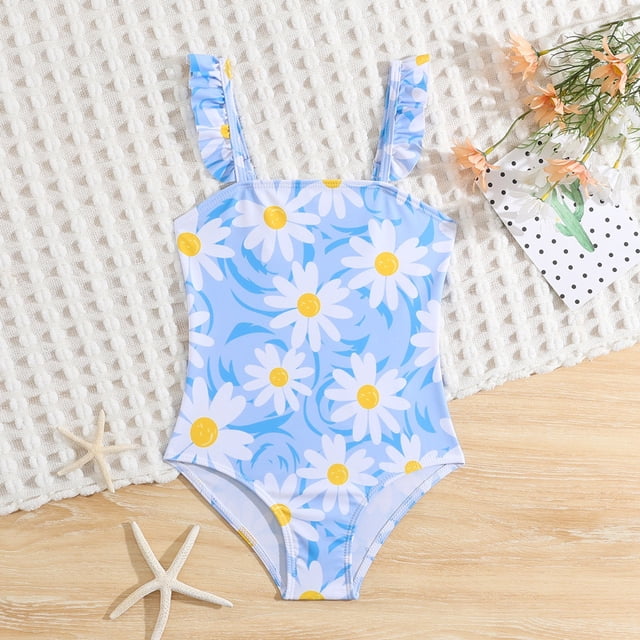 Maillot de Bain une Pièce pour Fille, à Volants, Imprimé, Séchage Rapide, Maillot de Bain pour Bébé Fille 3-4 Ans