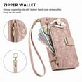 thumbnail image 5 of For Motorola Moto E15 Wallet Case with Card,PU Leather Phone Case Flip Protective Cover Wrist Strap Zipper Credit Card Slots Magnetic Snap Protective Cover,Pink,For Motorola Moto E15, 5 of 7