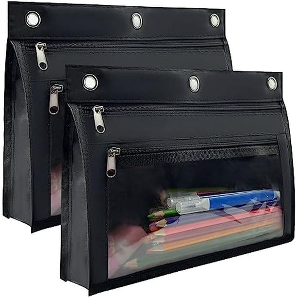 BIGUY 1inch Expandable Pencil Pouch for 3 Ring Binder, 2 Pack Large