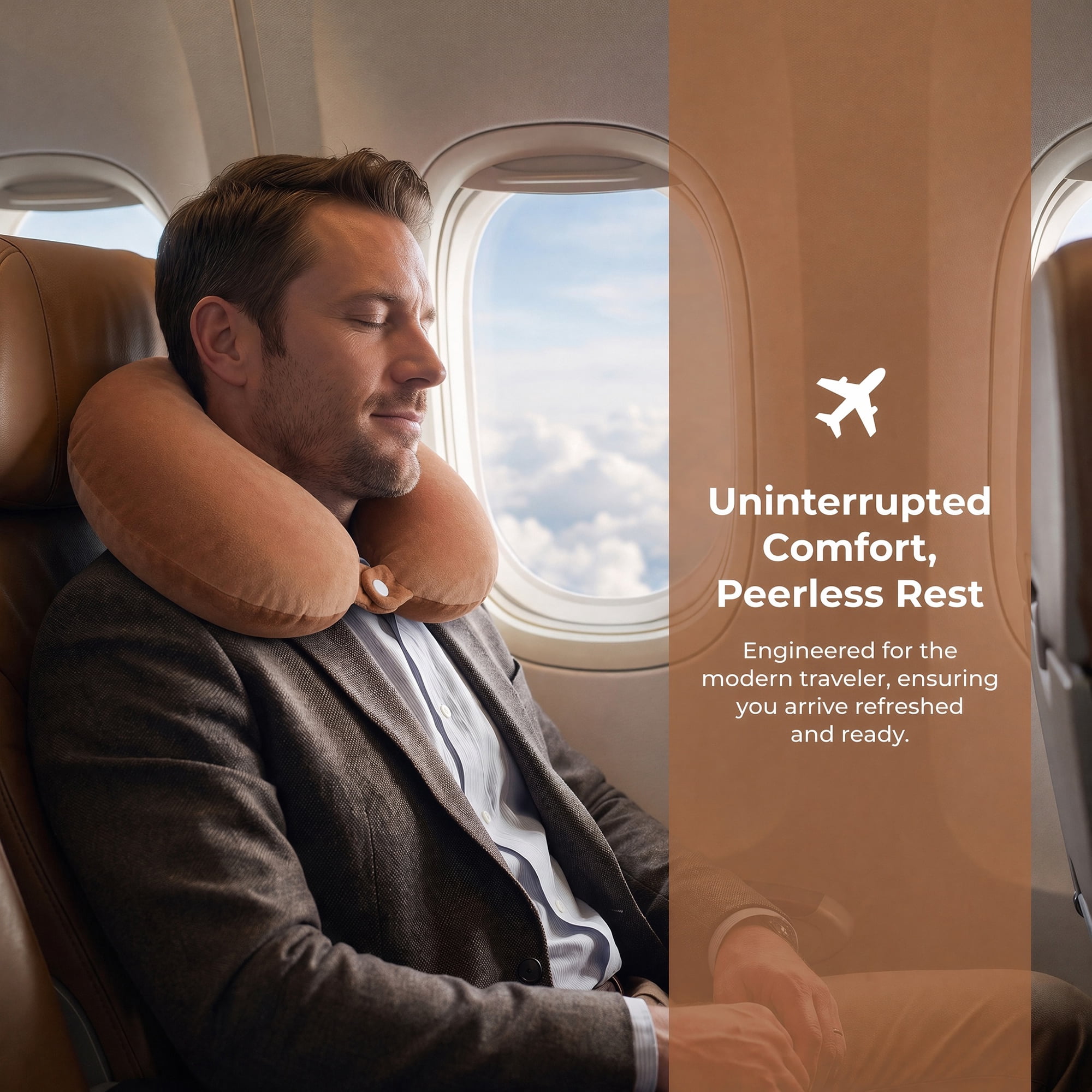 Unique Bargains Memory Foam Travel U Shape Neck Pillow Snap Closure Bean Brown 12"x12"x4"