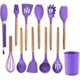 thumbnail image 1 of 12 Pieces Kitchen Cooking Tools Set Silicone Wood Handles Brush Spaghetti Claw Baking Household Kitchenware Accessories, Pink, 1 of 8