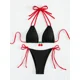 thumbnail image 5 of Conjunto traje baño sólido para mujer, 2 piezas, sexy, fruncido, con hebilla, sin tirantes, bandeau y tanga, 5 of 5