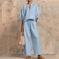 thumbnail image 3 of Two Piece Outfits for Women Zip Front Top Wide Leg Pants Set Casual Summer Matching Set Loose Fit Tracksuit,Light Blue L, 3 of 5