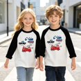 thumbnail image 2 of Ruyang Boys Girls Cotton Long Sleeve Shirts Cartoon Print Color Block Casual Tops Kids Classic Crewneck Tees Fall Winter Outfits, 2 of 4