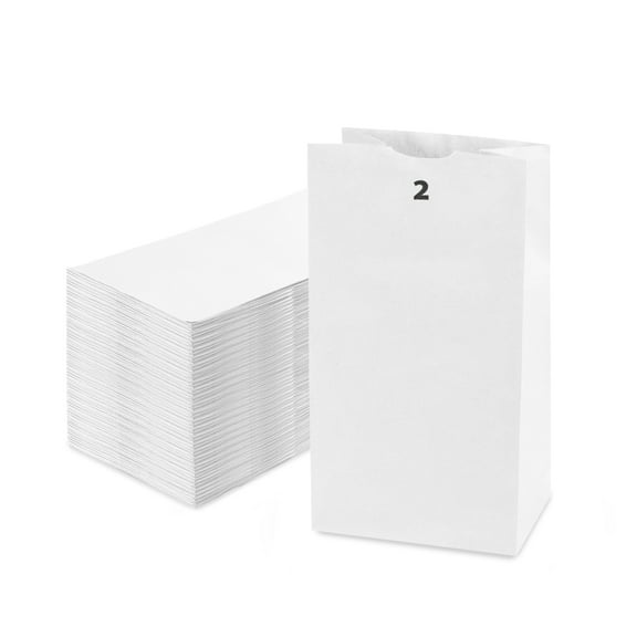 [500 Pack] 2 LB 7.88 x 4.13 x 2.5" White Paper Bags Grocery Lunch Retail Shopping Durable Bleached Barrel Sack