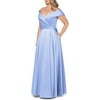 Xscape Women's Gown Dress Sky Satin Off-Shoulder Solid Blue 10