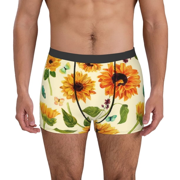 Fotbe Sunflowers And Butterflies Calzoncillos Tipo Boxer con Bolsa de Soporte Total para Hombre, X-Temp Fresco, Transpirable y de Secado Rápido-Large