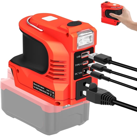 Power Inverter for Craftsman 20V Battery, 220W Converter with AC, USB-C & 12V DC Outlets, LED Light (Tool Only)