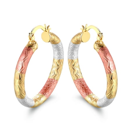 18k Gold Plated Laser cut Tri-color Hoop Earrings