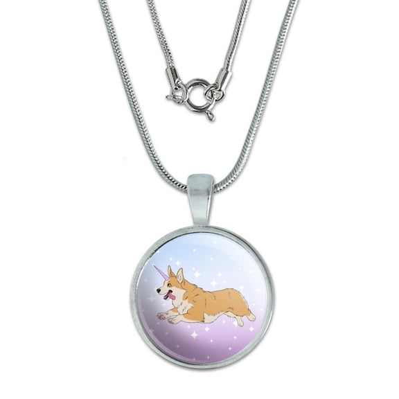 Unicorg Corgi Unicorn 0.75" Pendant with Sterling Silver Plated Chain