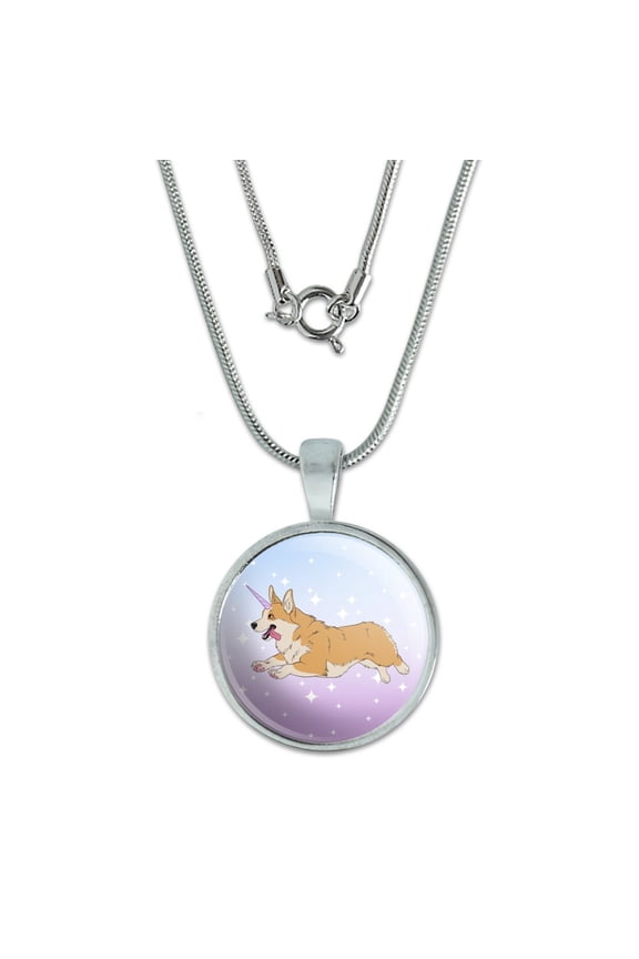Unicorg Corgi Unicorn 0.75" Pendant with Sterling Silver Plated Chain