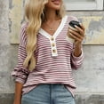 thumbnail image 5 of TFEOQRY Women's Button V Neck Top Striped Knit Long Sleeve Casual Pullover Fall Winter Sweaters Burgundy, 5 of 7