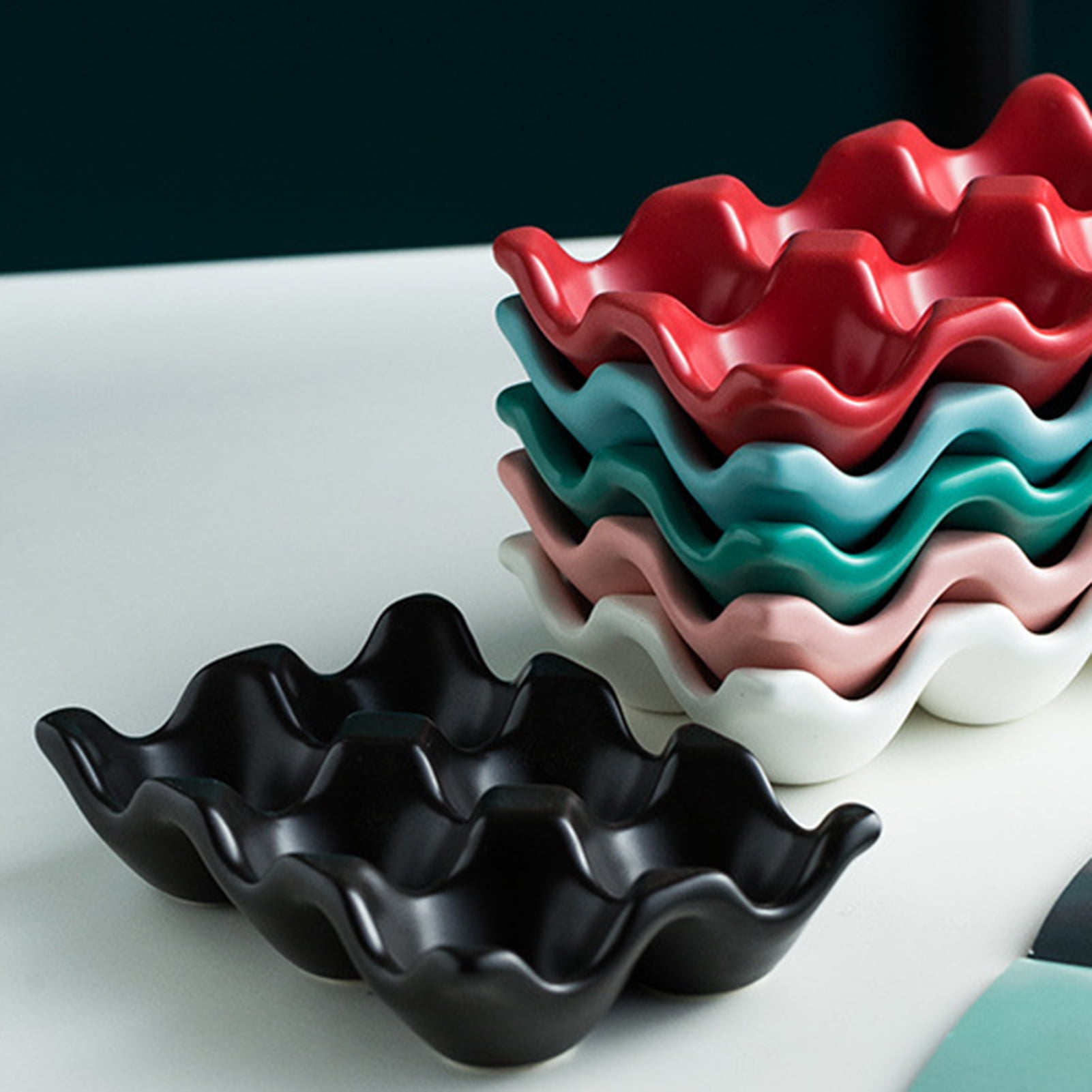 SPRING PARK 6 Grids Ceramic Egg Holder, Chicken Egg Trays, Egg Storage Organizer For Refrigerator Countertop Display