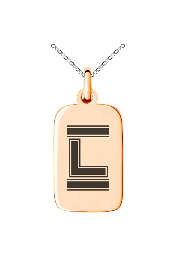 Stainless Steel Letter L Initial Empire Monogram Engraved Small Rectangle Dog Tag Charm Pendant Necklace