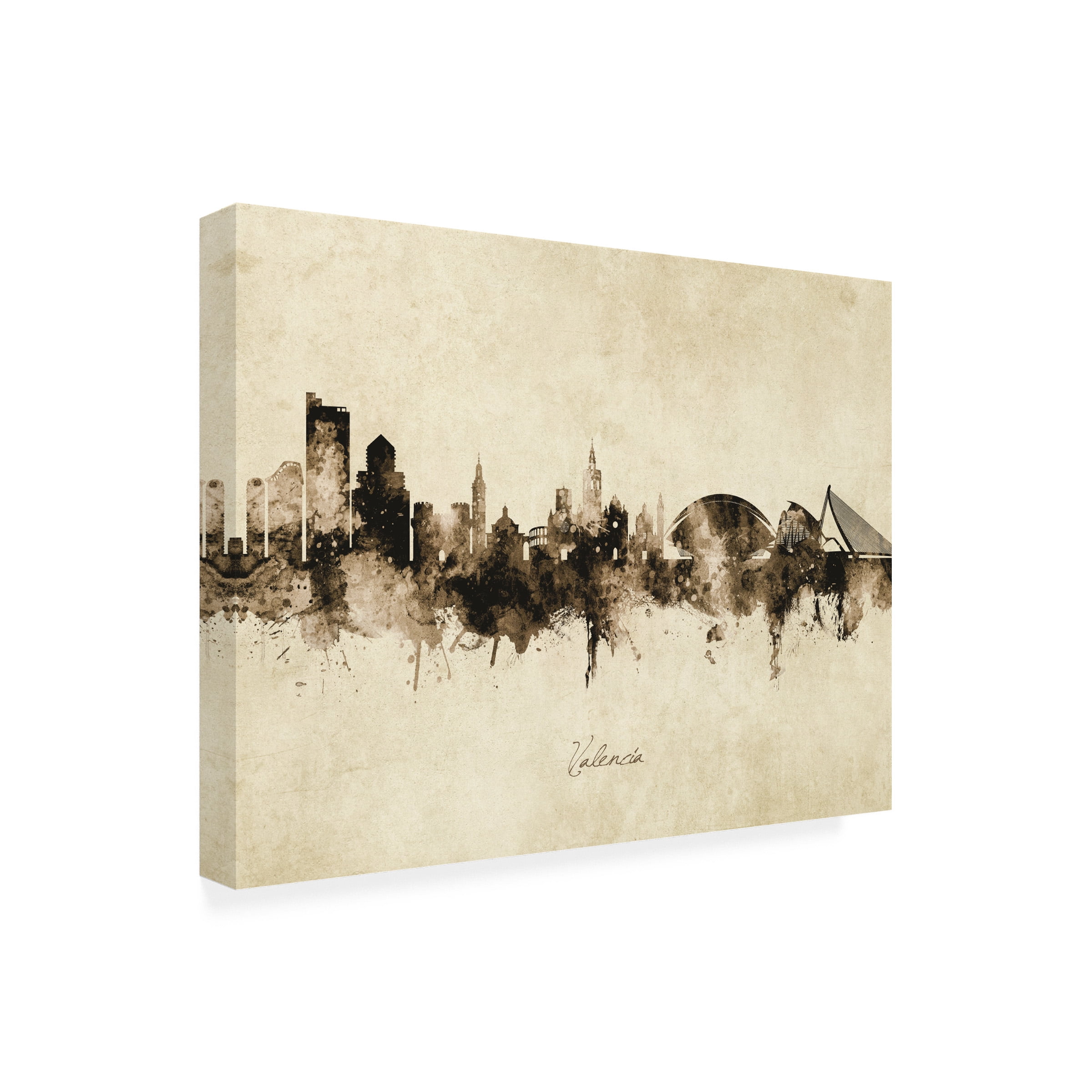 Michael Tompsett 'Valencia Spain Skyline Vintage' Canvas Art