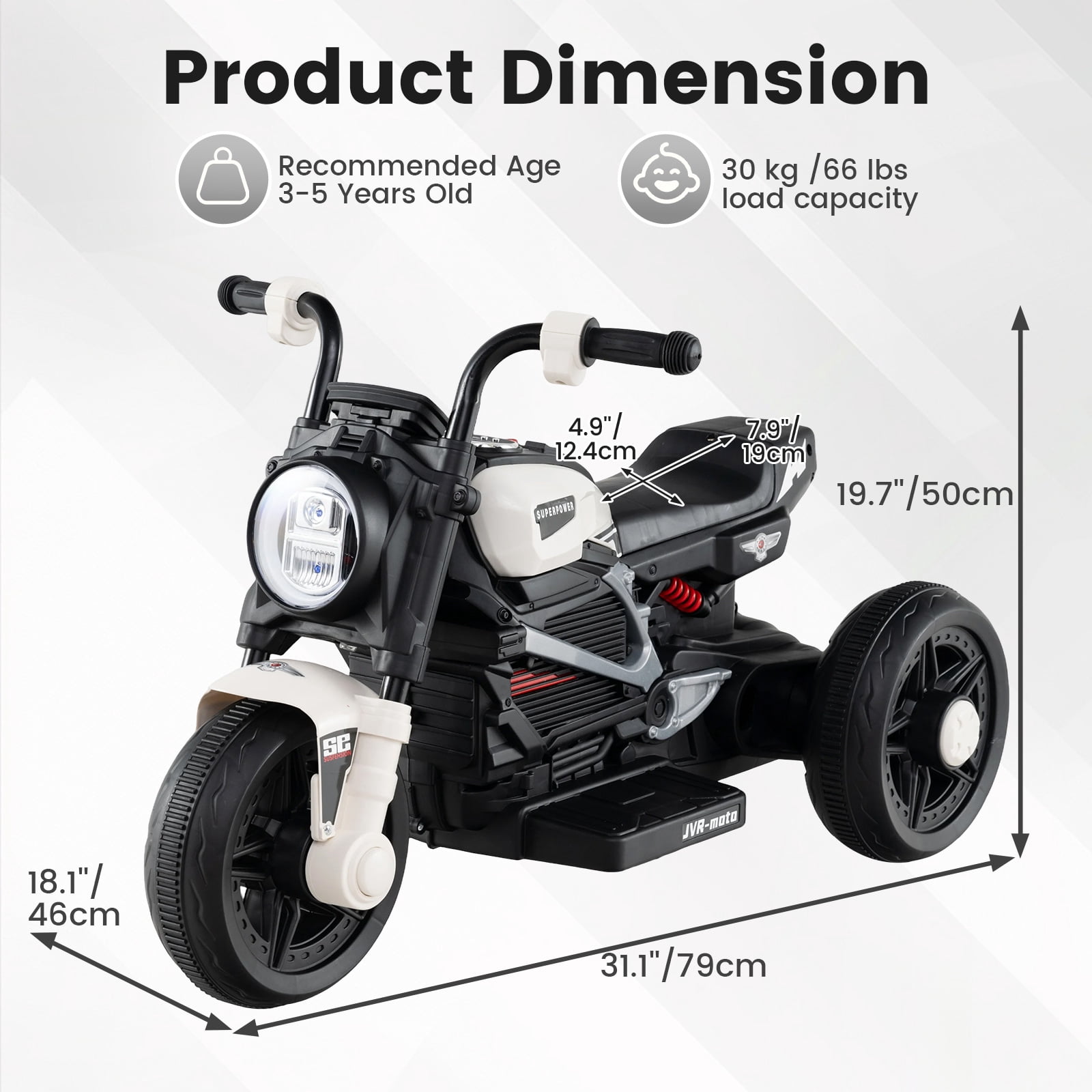 OLAKIDS 6V Kids Motorcycle with Forward & Reverse Switch, Headlight, Horn, Music, Story, USB Port, 3-Wheel Battery Powered Electric Ride on Toys for Toddler Boys Girls