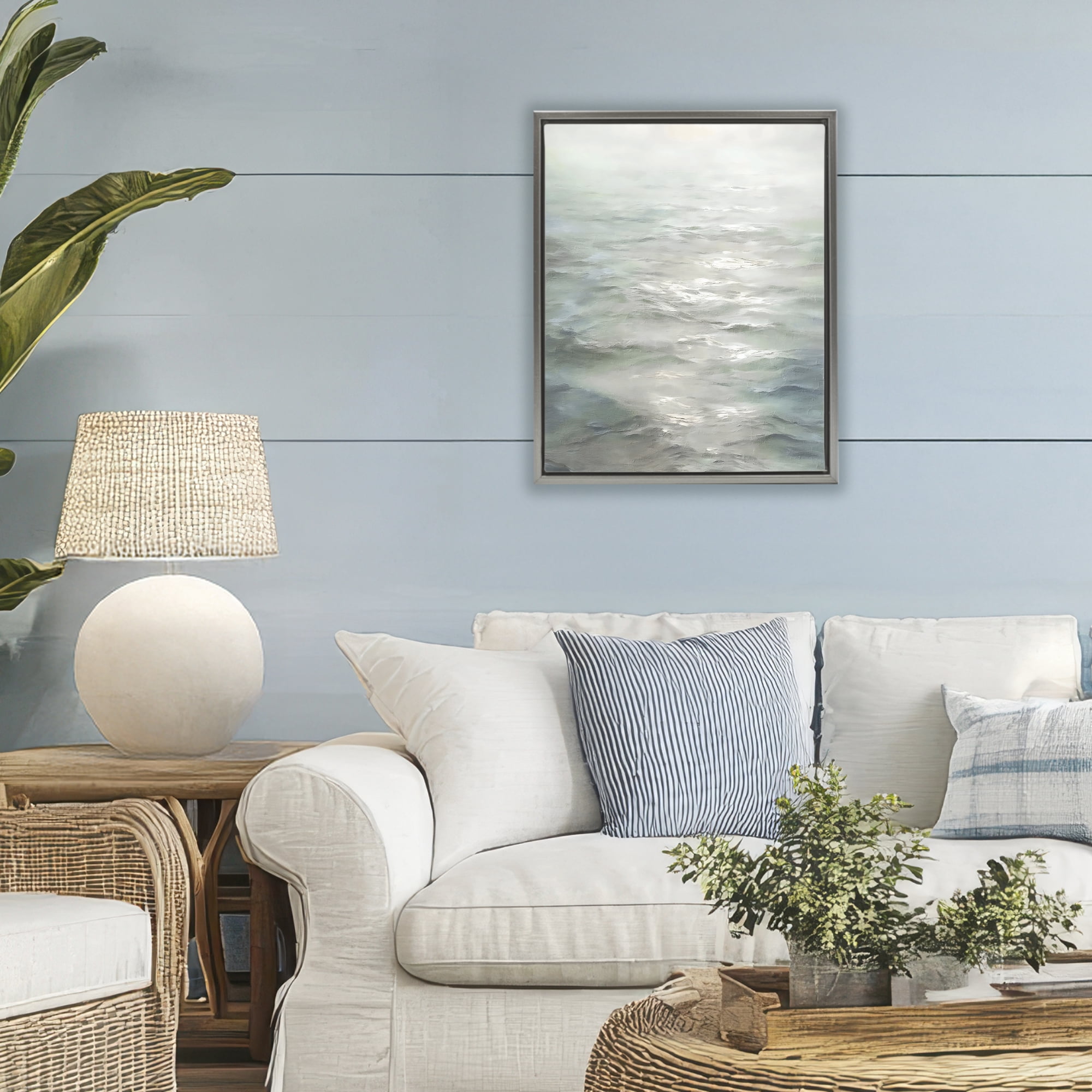 Stupell Industries Shallow Reflections on Sea Gray Framed Floater Canvas Wall Art, design by Riley B