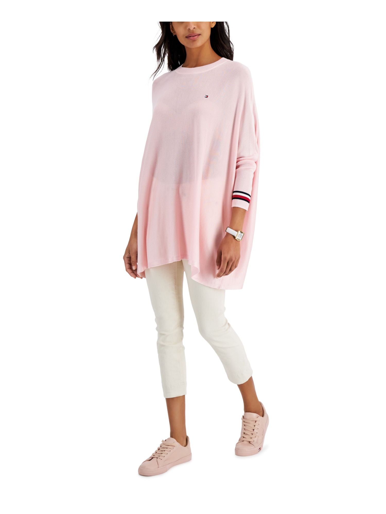 Gooey arsenal renhed TOMMY HILFIGER Womens Pink Stretch Ribbed Long Sleeve Crew Neck PONCHO  Sweater L\XL - Walmart.com