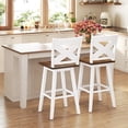 thumbnail image 2 of Gymax 29'' Swivel Barstools Set of 2 w/Backrest Large Seat Footrest for Kitchen Island White & Walnut, 2 of 8