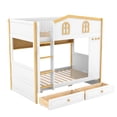thumbnail image 6 of Harper & Bright Designs Twin Over Twin House Bunk Bed with Storage Shelves, Solid Wood Twin Size Princess Castle Bunk Bed with Drawers for Boys and Girls, White+Natural, 6 of 12