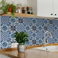 thumbnail image 2 of Mi Alma Removable Vinyl Spanish Blue White Backsplash Tile Stickers, 24pcs, 2 of 11