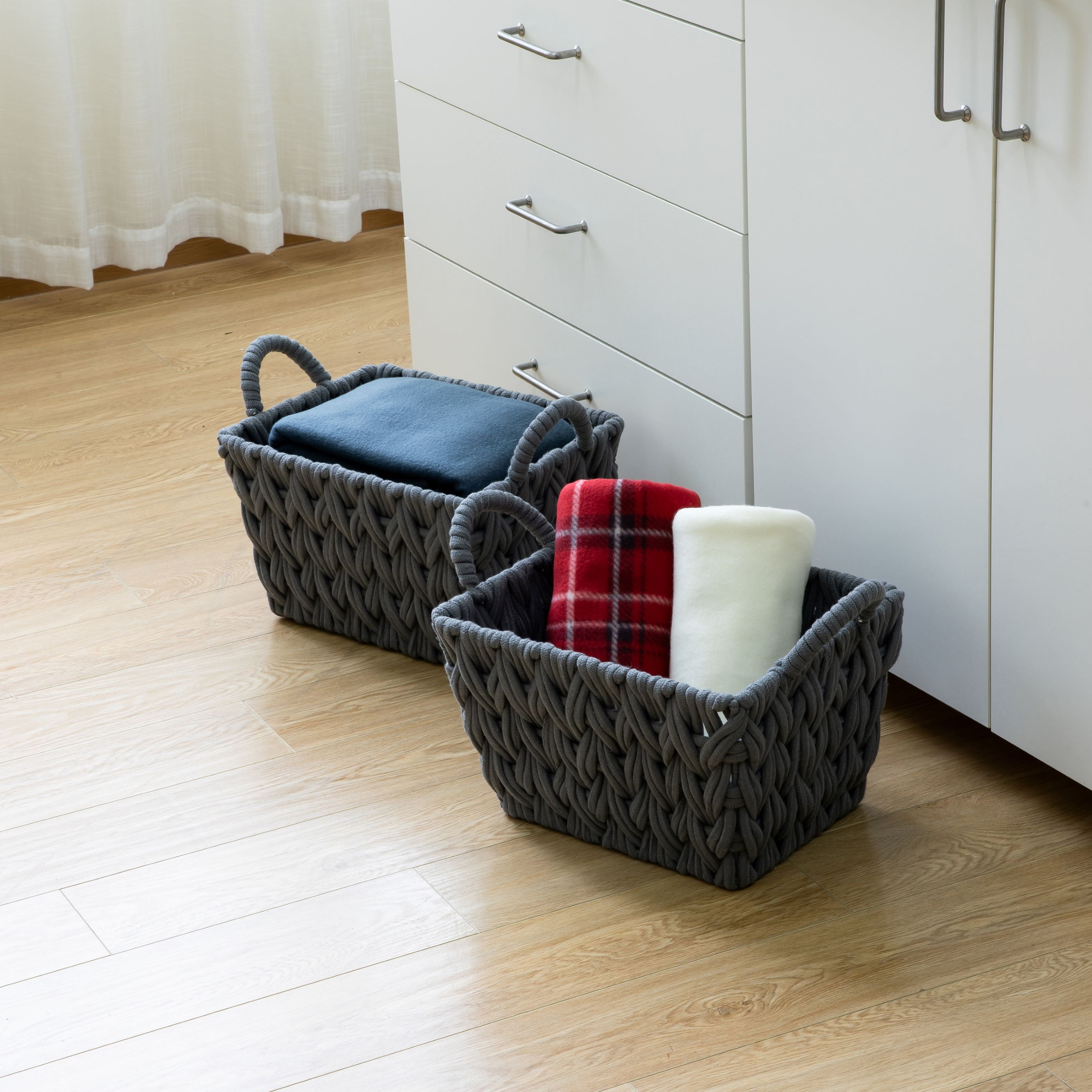 Better Homes & Gardens Medium Grey Woven Rope Decorative Storage Basket, 2 Pack
