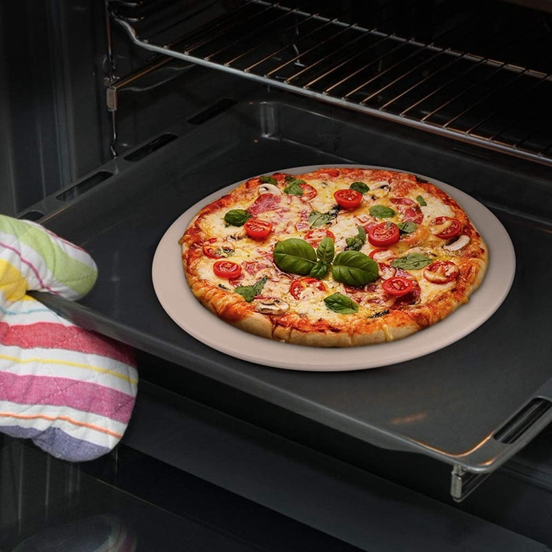 BBQ Pizza Stone Making Pizza 0.3'' Thick inch Cordierite Pizza Pan,Cooking & Baking Stone,Durable Certified Safe and Heated evenly Round Pizza Stone for Grill and Oven 13.7 x 13.7 Steak 