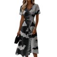 thumbnail image 2 of Halloween Midi Dresses for Women Bat Pumpkin Short Sleeve Funny Dress V Neck Spooky Cute Dresses, L, 2 of 5