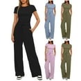 thumbnail image 6 of ZenCart Women's Casual Two-Piece Outfit Set Slim Short Sleeve Top High Waisted Wide Leg Pants Set Female Lounge Tracksuit, 6 of 8