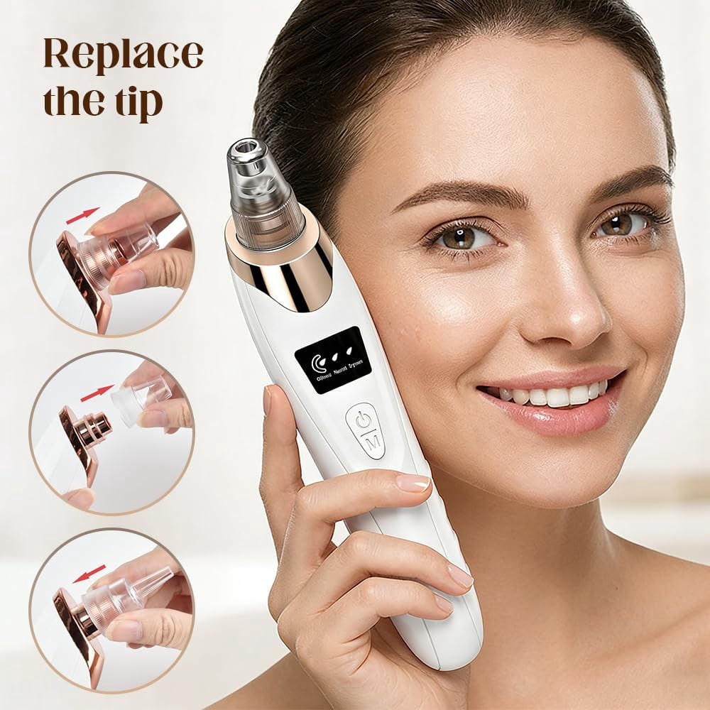 Rechargeable Blackhead Vacuum Pore Cleaner,Blackhead Remover Pore Vacuum,Facial Pore Cleaner,5 Suction Power, 5 Probes,USB Rechargeable Blackhead Vacuum Kit Electric Acne Extractor Tool for Adult