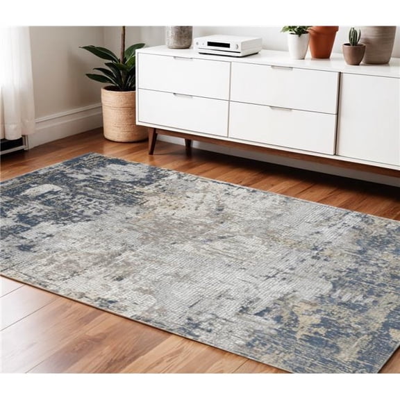 HomeRoots 570870 4 x 6 ft. Beige Dark Blue & Gray Abstract Rectangle Area Rug