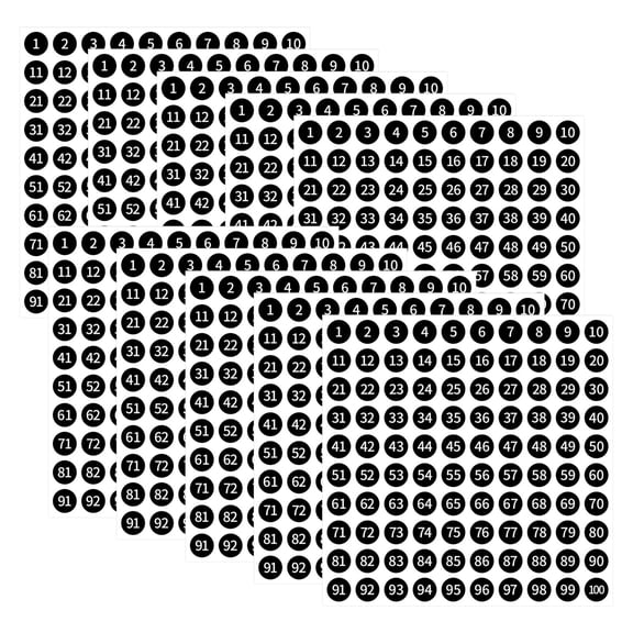 10 Sheets 1 to 100 Small Number Stickers for Classroom Vinyl Consecutive Number Stickers Self Adhesive Waterproof Decal Labels for School Inventory Classification