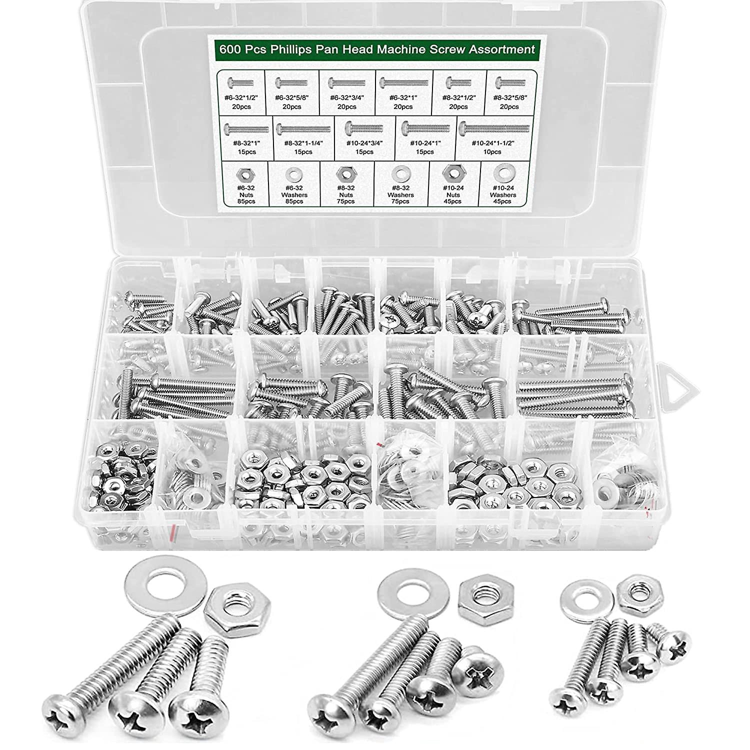 Kit 500 Tornillos Máquina Senyard - Acero Inoxidable 304, Incluye Tuercas Y Arandelas