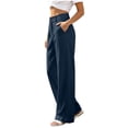 thumbnail image 5 of Qulqfy Linen Pants for Women Wide Leg Baggy Casual Petite High Waisted Button Navy Jogger Sweatpant XL, 5 of 8